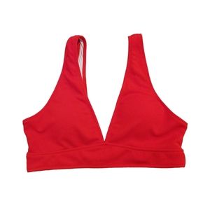 Shein Red Ribbed Deep V Bikini Top Size Large